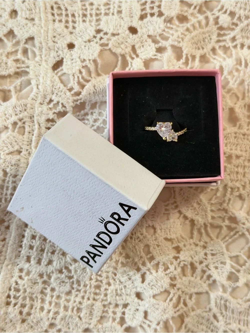 Pandora Gold Double Heart Ring 14k gold plating, hand-finished. Size 6 - 52 mm